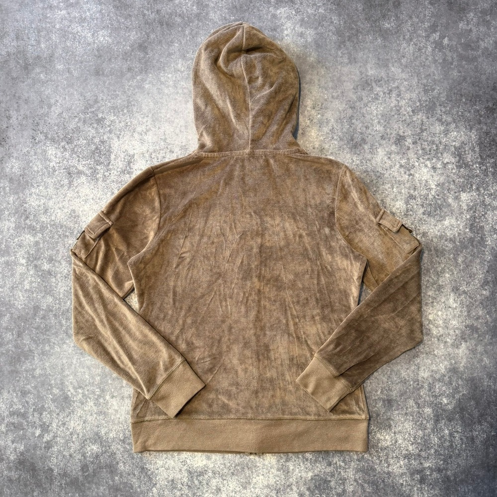 Y2K BCBG Max Azria Womens Velour Full Zip Hoodie Brown Rhinestone Logo Size M - Picture 2 of 6